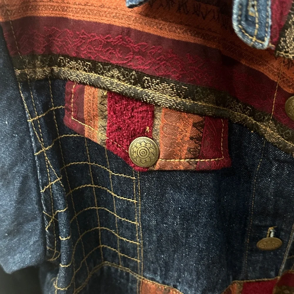 Toffee Apple Multicolor Patchwork Jean Jacket Size Large